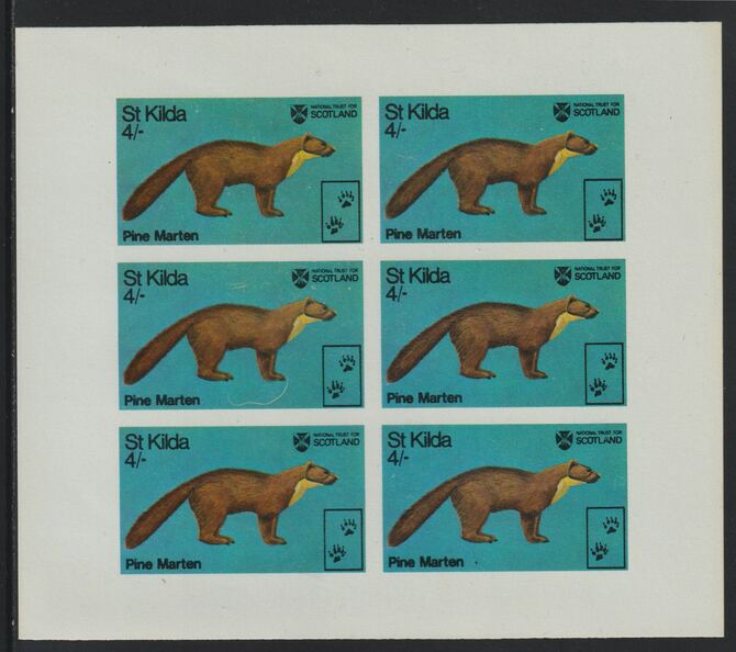 St Kilda 1970 Pine Marten 4s complete imperf sheetlet of 6 (from Wildlife set) unmounted mint, stamps on , stamps on  stamps on animals, stamps on  stamps on marten