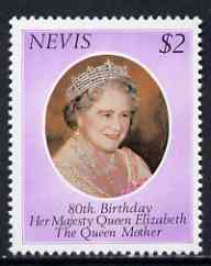 Nevis 1980 Queen Mother's 80th Birthday $2 unmounted mint, SG 50, stamps on royalty, stamps on queen mother