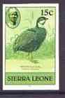 Sierra Leone 1983 Blue Quail 15c imperf with red omitted, a spectacular item, probably of proof status, unmounted mint plus normal as SG 766, stamps on birds, stamps on game