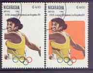Nicaragua 1984 Olympic Games 4 cor Discus fine cto with orange (background) omitted plus normal, SG 2437var*, stamps on olympics, stamps on discus