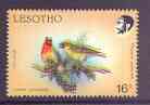 Lesotho 1988 Birds 16s Cape Weaver with red & blue shifted downwards giving a doubled design unmounted mint SG 796var*, stamps on birds, stamps on weaver
