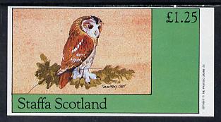 Staffa 1982 Birds of Prey #06 (Tawny Owl) imperf souvenir sheet (Â£1.25 value) unmounted mint, stamps on , stamps on  stamps on birds, stamps on  stamps on birds of prey, stamps on  stamps on owls