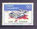 Turkey 1977 Overturned Car 50k unmounted mint, SG 2601*, stamps on cars, stamps on accidents, stamps on safety, stamps on rescue