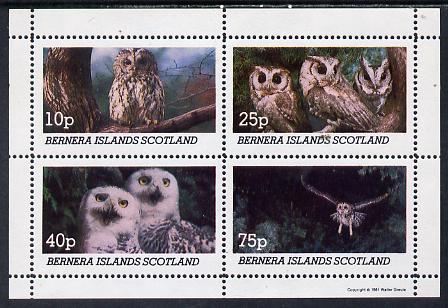 Bernera 1981 Owls perf set of 4 values (10p to 75p) unmounted mint, stamps on , stamps on  stamps on birds, stamps on  stamps on birds of prey, stamps on  stamps on owls