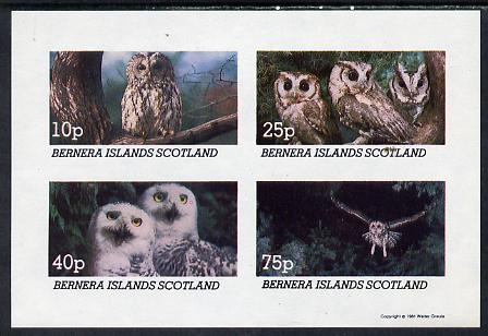 Bernera 1981 Owls imperf set of 4 values (10p to 75p) unmounted mint, stamps on , stamps on  stamps on birds, stamps on  stamps on birds of prey, stamps on  stamps on owls