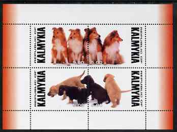 Kalmikia Republic 1999 (?) Dogs perf sheetlet containing complete set of 4 unmounted mint (Collies & Pups), stamps on , stamps on  stamps on dogs, stamps on  stamps on collies