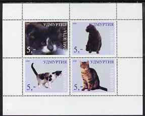 Udmurtia Republic 1998 Domestic Cats perf sheetlet containing complete set of 4 unmounted mint, stamps on , stamps on  stamps on cats