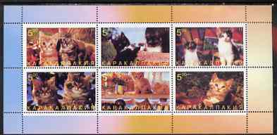 Karakalpakia Republic 1998 Domestic cats #1 perf sheetlet containing set of 6 values unmounted mint, stamps on , stamps on  stamps on cats
