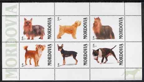 Mordovia Republic 1999 Dogs #3 perf sheetlet containing set of 6 values unmounted mint (white background), stamps on , stamps on  stamps on dogs