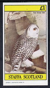 Staffa 1982 Birds #49 (Snow Owl) imperf souvenir sheet (£1 value) unmounted mint , stamps on birds, stamps on birds of prey, stamps on owls