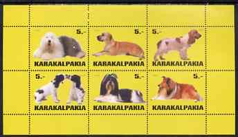 Karakalpakia Republic 1999 Dogs #2 perf sheetlet containing set of 6 values unmounted mint (yellow background), stamps on dogs
