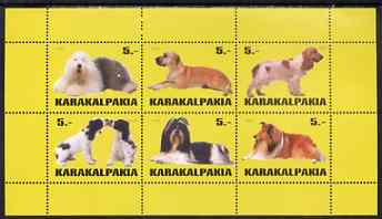 Karakalpakia Republic 1999 Dogs #2 perf sheetlet containing set of 6 values unmounted mint (yellow background), stamps on , stamps on  stamps on dogs