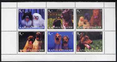 Karakalpakia Republic 1998 Dogs #1 perf sheetlet containing set of 6 values unmounted mint (White border), stamps on , stamps on  stamps on dogs