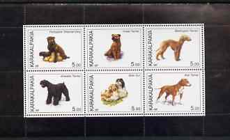 Karakalpakia Republic 1998 Dogs #2 perf sheetlet containing set of 6 values unmounted mint (black border), stamps on , stamps on  stamps on dogs