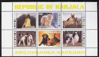 Karjala Republic 1999 Dogs #4 perf sheetlet containing set of 6 values unmounted mint (White border with yellow text), stamps on , stamps on  stamps on dogs