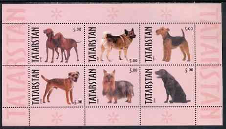 Tatarstan Republic 1999 Dogs #1 perf sheetlet containing set of 6 values unmounted mint (pink background), stamps on dogs