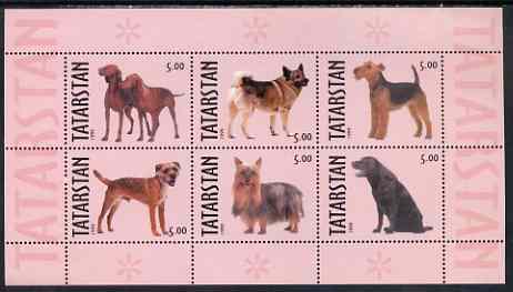 Tatarstan Republic 1999 Dogs #1 perf sheetlet containing set of 6 values unmounted mint (pink background), stamps on , stamps on  stamps on dogs