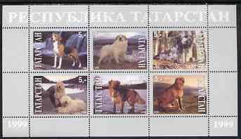 Tatarstan Republic 1999 Dogs #2 perf sheetlet containing set of 6 values unmounted mint (grey background), stamps on , stamps on  stamps on dogs