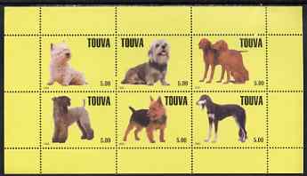 Touva 1999 Dogs #3 perf sheetlet containing set of 6 values unmounted mint (yellow background), stamps on , stamps on  stamps on dogs