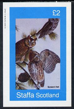 Staffa 1982 Screech Owl imperf deluxe sheet (Â£2 value) unmounted mint, stamps on , stamps on  stamps on birds, stamps on  stamps on birds of prey, stamps on  stamps on owls