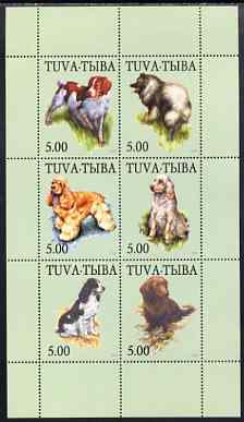 Touva 1999 Dogs #5 perf sheetlet containing set of 6 values unmounted mint (pale green background), stamps on dogs, stamps on 