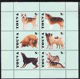 Touva 1999 Dogs #6 perf sheetlet containing set of 6 values unmounted mint (blue-green background), stamps on dogs, stamps on 