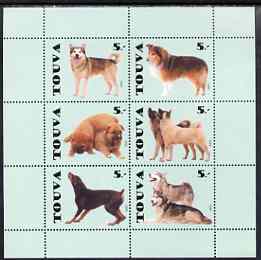 Touva 1999 Dogs #6 perf sheetlet containing set of 6 values unmounted mint (blue-green background), stamps on , stamps on  stamps on dogs, stamps on  stamps on 