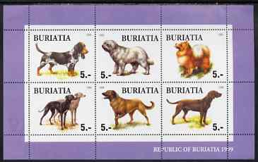 Buriatia Republic 1999 Dogs #1 perf sheetlet containing set of 6 values unmounted mint (purple border), stamps on , stamps on  stamps on dogs