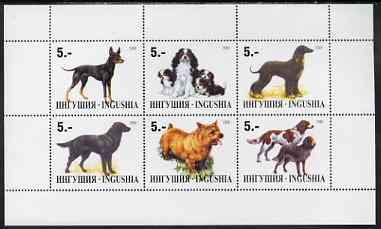 Ingushetia Republic 1999 Dogs perf sheetlet containing set of 6 values unmounted mint, stamps on dogs, stamps on 