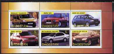 Dagestan Republic 1998 Modern Cars perf sheetlet containing set of 6 values unmounted mint, stamps on , stamps on  stamps on cars, stamps on  stamps on renault, stamps on  stamps on bmw, stamps on  stamps on audi, stamps on  stamps on chrysler, stamps on  stamps on mitsbbishi, stamps on  stamps on opel