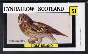 Eynhallow 1982 Short Eared Owl imperf souvenir sheet (£1 value) unmounted mint, stamps on birds, stamps on birds of prey, stamps on owls