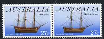 Australia 1983 Australia Day (Ships) se-tenant pair unmounted mint, SG 879a, stamps on ships, stamps on 