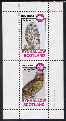 Eynhallow 1982 Owls (Barred Owl & Long-Eared Owl) perf set of 2 values (40p & 60p) unmounted mint, stamps on birds, stamps on birds of prey, stamps on owls