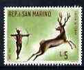 San Marino 1961 Stag Hunt With Bow & Arrow 5L from Hunting issue unmounted mint, SG 630, stamps on hunting, stamps on deer, stamps on animals, stamps on archery