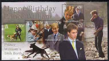 Falkland Islands 2002 Prince Williams 18th Birthday m/sheet unmounted mint, stamps on royalty, stamps on william, stamps on dogs, stamps on 