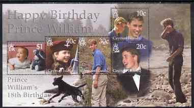 Cayman Islands 2002 Prince William's 18th Birthday m/sheet unmounted mint, stamps on , stamps on  stamps on royalty, stamps on  stamps on william, stamps on  stamps on dogs, stamps on  stamps on teddy bears