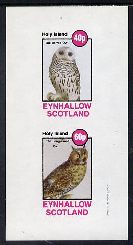 Eynhallow 1982 Owls (Barred Owl & Lonf-Eared Owl) imperf set of 2 values (40p & 60p) unmounted mint, stamps on , stamps on  stamps on birds, stamps on  stamps on birds of prey, stamps on  stamps on owls