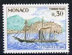 Monaco 1960 Paddle Steamer Charles III 30c Postage due unmounted mint, SG D 703, stamps on , stamps on  stamps on ships, stamps on  stamps on paddle steamers