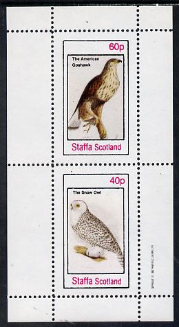 Staffa 1982 Birds #32 (Snow Owl & Goshawk) perf set of 2 values (40p & 60p) unmounted mint, stamps on , stamps on  stamps on birds, stamps on  stamps on birds of prey, stamps on  stamps on owls