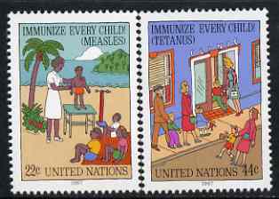 United Nations (NY) 1987 Immunize Every Child set of 2 unmounted mint, SG 526-27, stamps on , stamps on  stamps on united nations, stamps on medical, stamps on  stamps on diseases, stamps on  stamps on vaccines