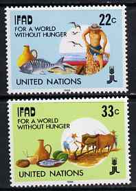 United Nations (NY) 1988 International Fund for Agricultural Development set of 2 unmounted mint, SG 529-30, stamps on , stamps on  stamps on agriculture, stamps on  stamps on food, stamps on  stamps on ocxen, stamps on  stamps on ploughing, stamps on  stamps on fish