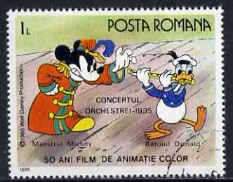 Rumania 1986 Conductor Mickey & Flautist Donald Duck 1L fine used, SG 5025, stamps on , stamps on  stamps on music, stamps on  stamps on disney