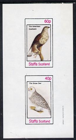 Staffa 1982 Birds #32 (Snow Owl & Goshawk) imperf set of 2 values (40p & 60p) unmounted mint, stamps on birds, stamps on birds of prey, stamps on owls