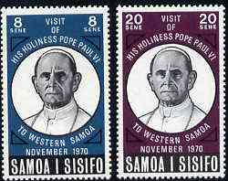 Samoa 1970 Visit of Pope Paul set of 2 unmounted mint, SG 358-59, stamps on , stamps on  stamps on pope, stamps on  stamps on religion