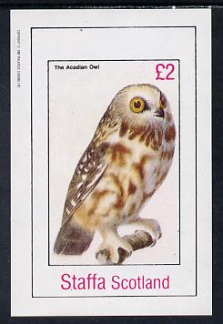 Staffa 1982 Birds #32 (Acadian Owl) imperf deluxe sheet unmounted mint (£2 value) , stamps on birds, stamps on birds of prey, stamps on owls