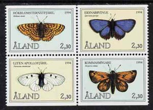 Aland Islands 1994 Butterflies set of 4 (ex booklet) unmounted mint SG 81-84, stamps on butterflies