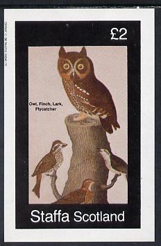 Staffa 1982 Birds #32 (Owl, Finch, Lark & Flycatcher) imperf deluxe sheet (£2 value) unmounted mint, stamps on birds, stamps on birds of prey, stamps on owls