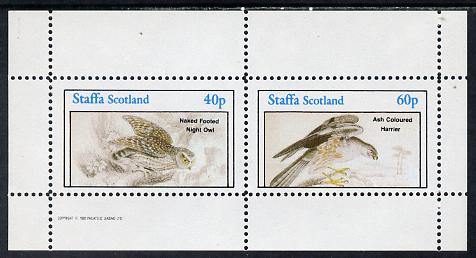 Staffa 1982 Birds #33 (Night Owl & Ash Harrier) perf set of 2 values (40p & 60p) unmounted mint, stamps on birds, stamps on birds of prey, stamps on owls