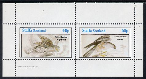 Staffa 1982 Birds #33 (Night Owl & Ash Harrier) perf set of 2 values (40p & 60p) unmounted mint, stamps on , stamps on  stamps on birds, stamps on  stamps on birds of prey, stamps on  stamps on owls