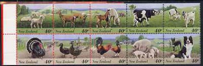 New Zealand 1995 Farmyard Animals $4.00 booklet complete & pristine containing pane of 10 stamps, SG SB75, stamps on , stamps on  stamps on farming, stamps on  stamps on animals, stamps on  stamps on sheep, stamps on  stamps on ovine, stamps on  stamps on deer, stamps on  stamps on horses, stamps on  stamps on cows, stamps on  stamps on bovine, stamps on  stamps on goats, stamps on  stamps on turkeys, stamps on  stamps on ducks, stamps on  stamps on pigs, stamps on  stamps on swine, stamps on  stamps on dogs, stamps on  stamps on collie